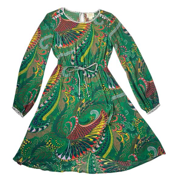 Maeve By Anthropologie Womens Janis Paisley Long Sleeve Dress size 0 Green Boho - Picture 9 of 9